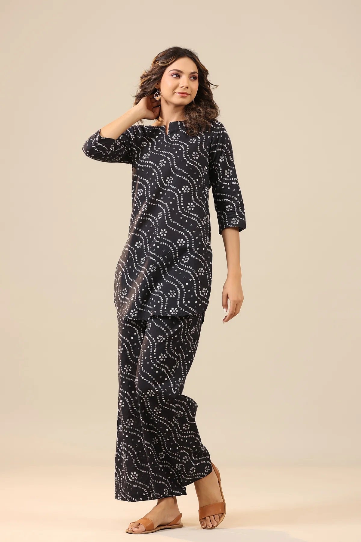 Women's Organic Blue Printed Pure Cotton Pyjama Top Night Suit Set