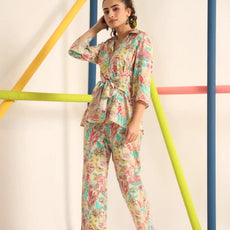 Women Floral Print Top & Pyjamas Set