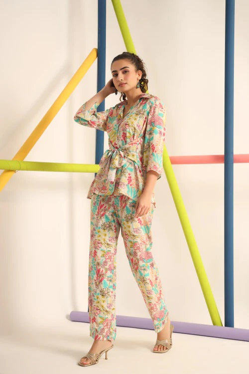 Women Floral Print Top & Pyjamas Set