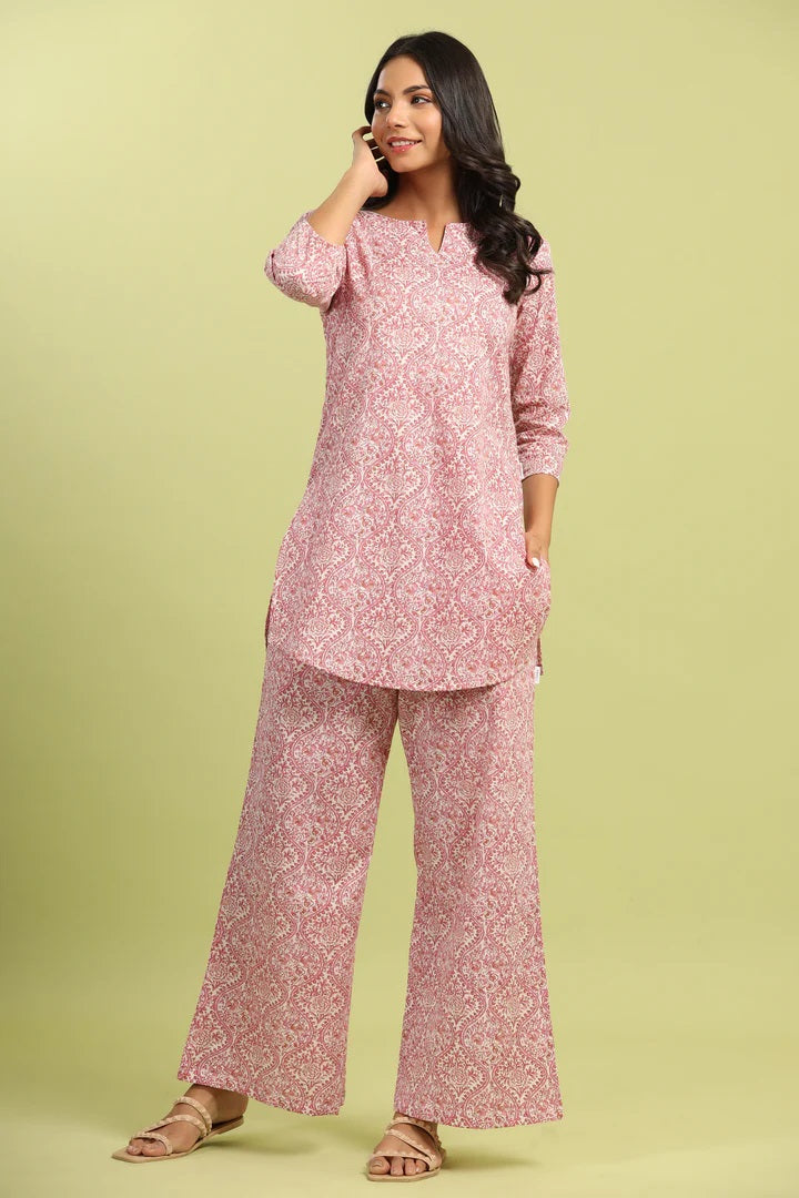 Women Cotton Blend Kurta Palazzo Set