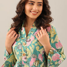 Women's Cotton Regular Fit Floral Printed Top and Plazzo Co-ord Set with Elegant Design