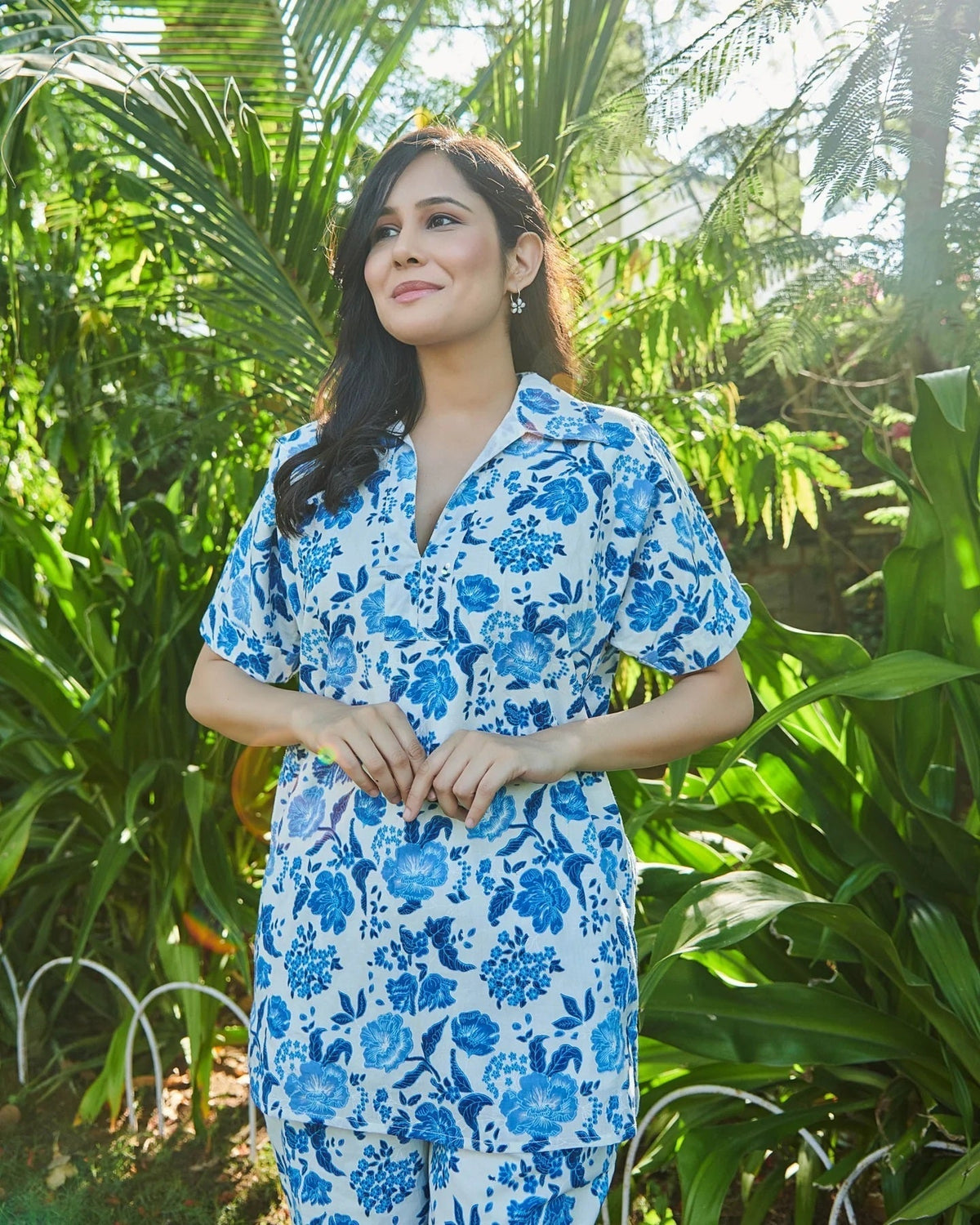 Women Cotton Blend Ethnic Top Palazzo Set
