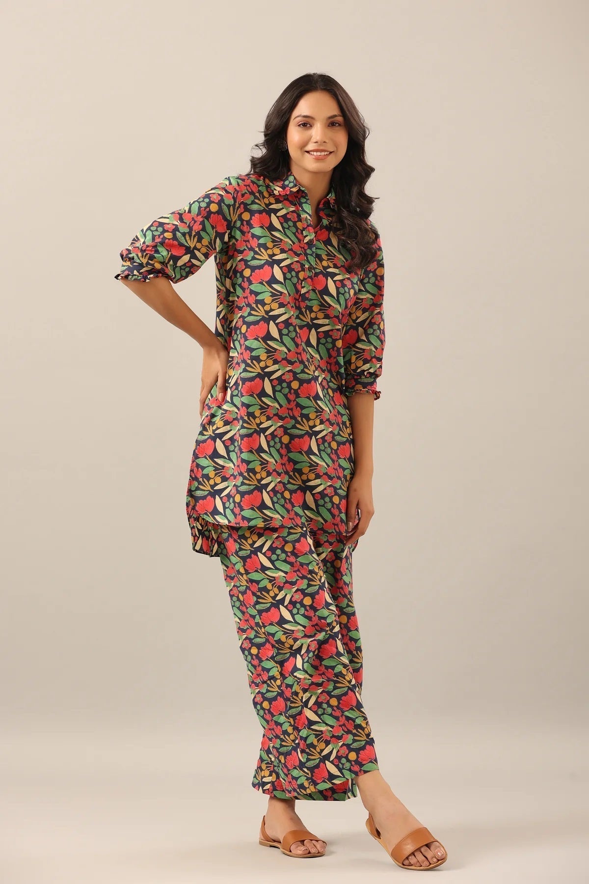 Women's Cotton Blend ¾ Sleeve Top and Palazzo Set