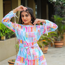Geometric Printed Boat Neck Tunic & Trousers Cotton Co-Ords