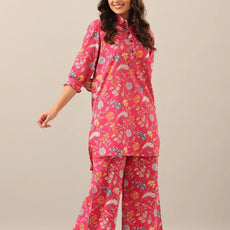 Women Pink Shirt Collar Co-Ord Sets
