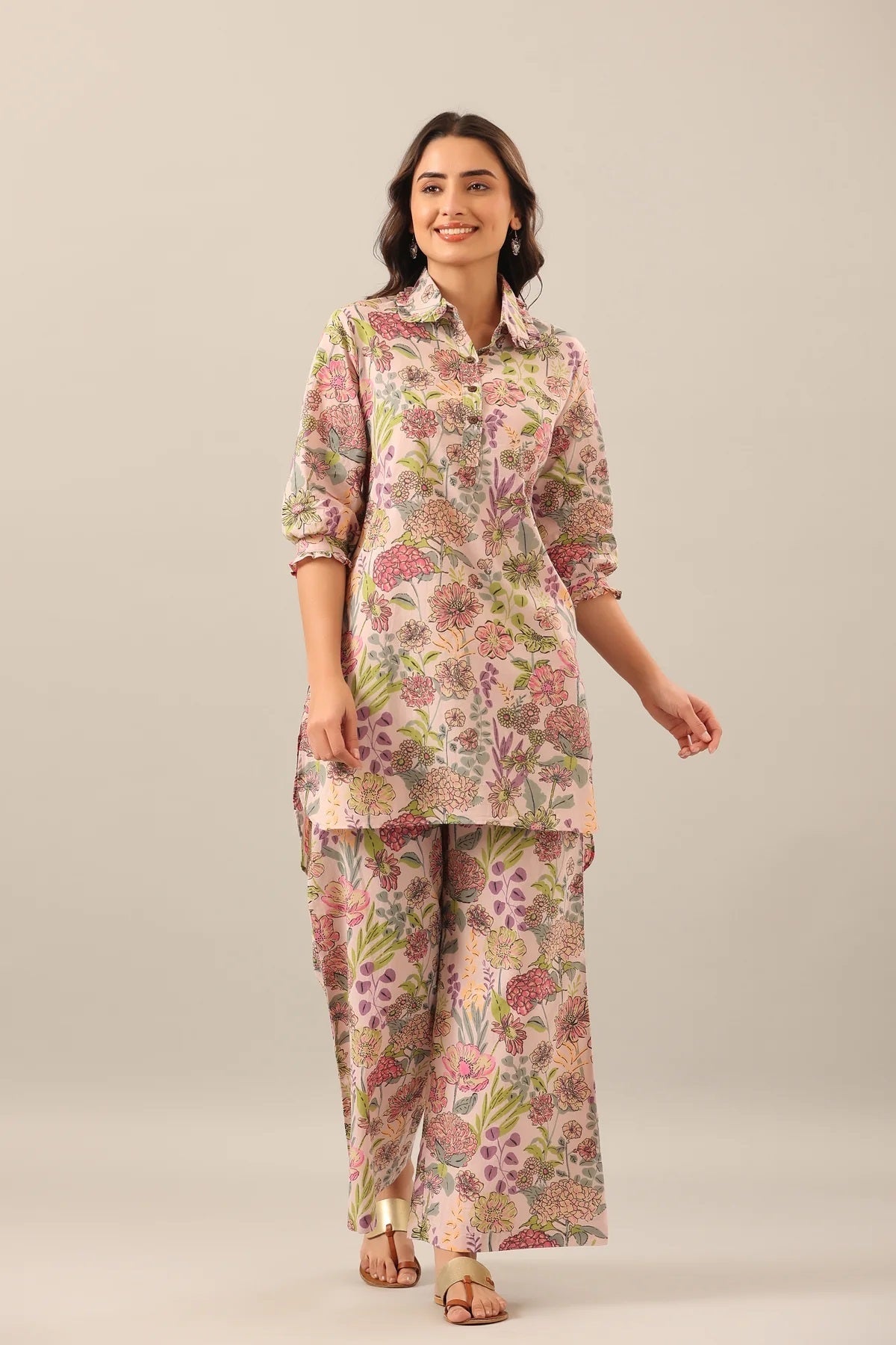 Women Floral Print Kurta Palazzo Set