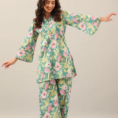 Women's Cotton Regular Fit Floral Printed Top and Plazzo Co-ord Set with Elegant Design