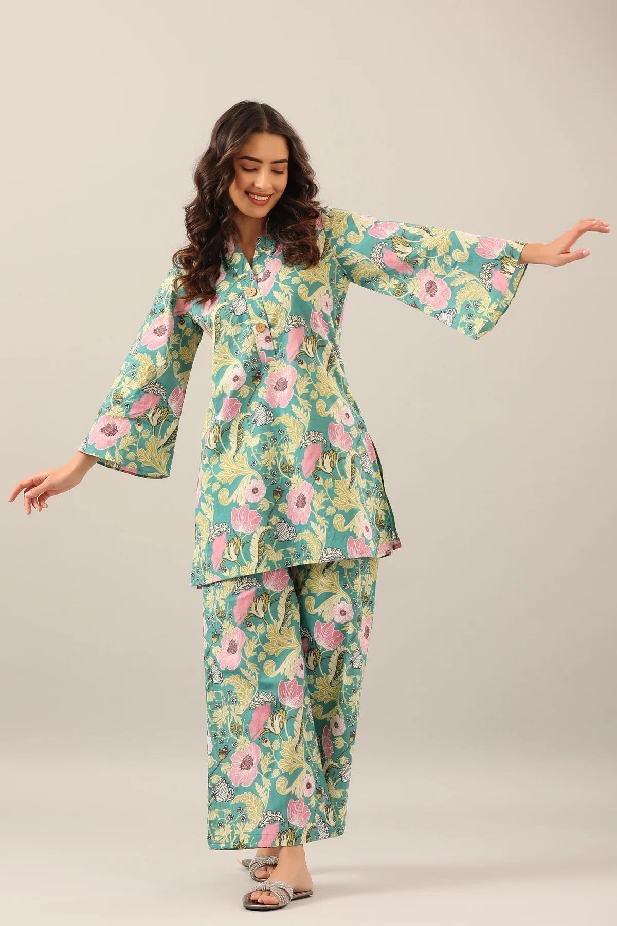Women's Cotton Regular Fit Floral Printed Top and Plazzo Co-ord Set with Elegant Design