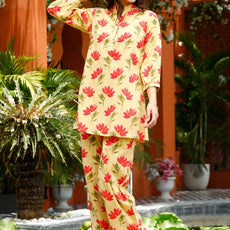 Women Cotton Blend Ethnic Top Palazzo Set