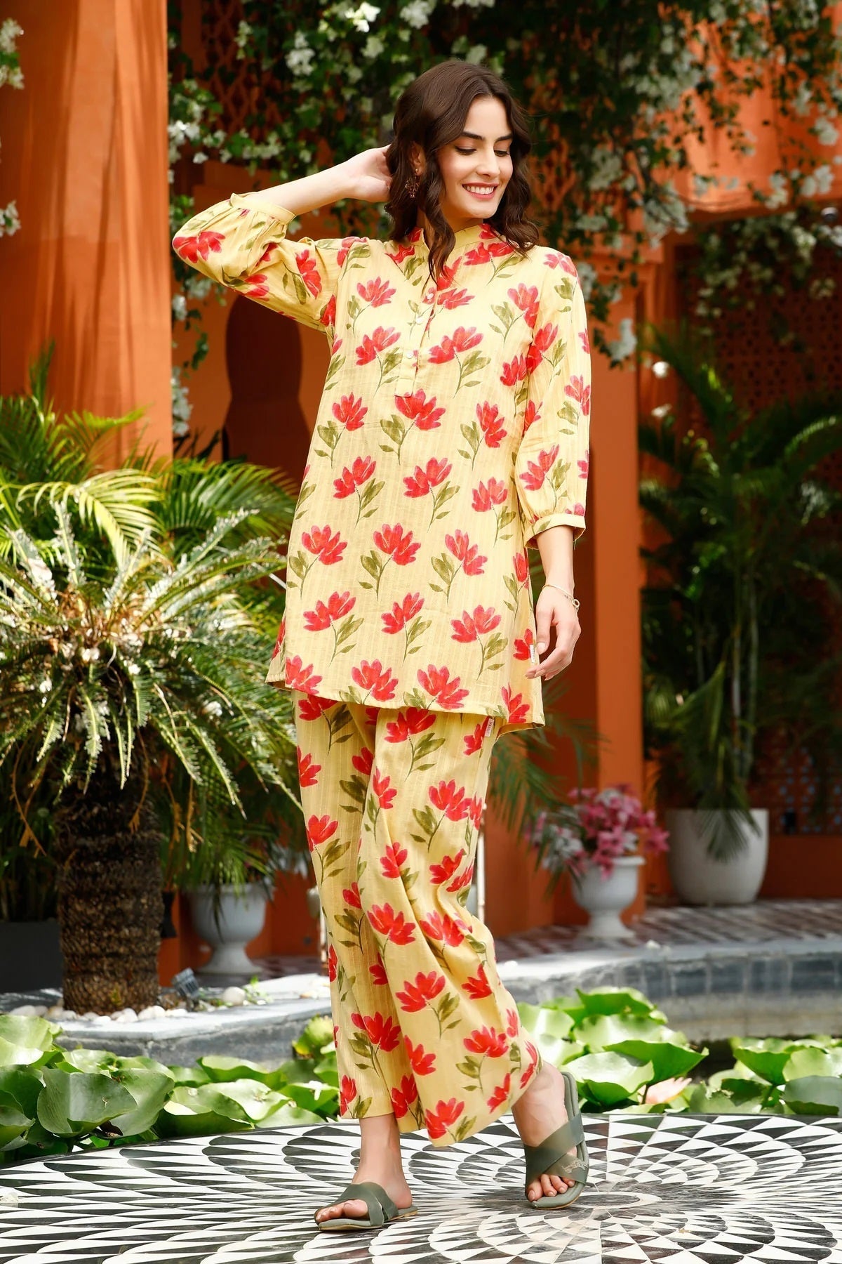 Women Cotton Blend Ethnic Top Palazzo Set