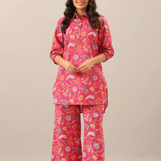 Women Pink Shirt Collar Co-Ord Sets