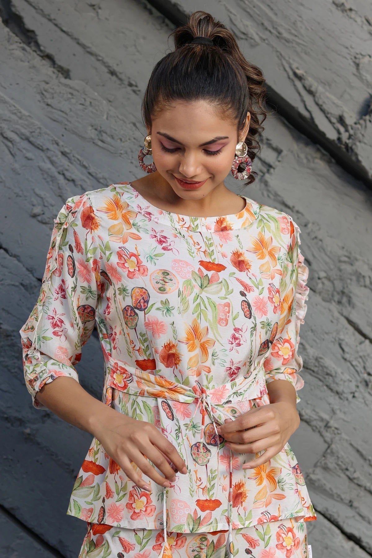 Women Cotton Blend Crop Top Palazzo Set