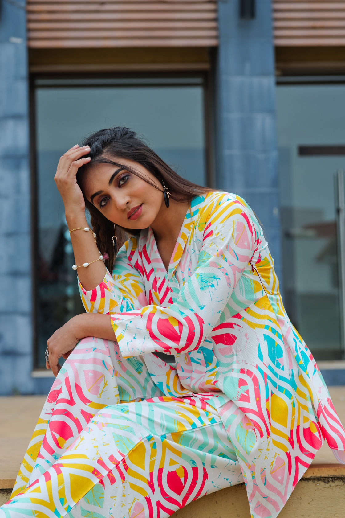 Women Cotton Blend Ethnic Top Palazzo Set