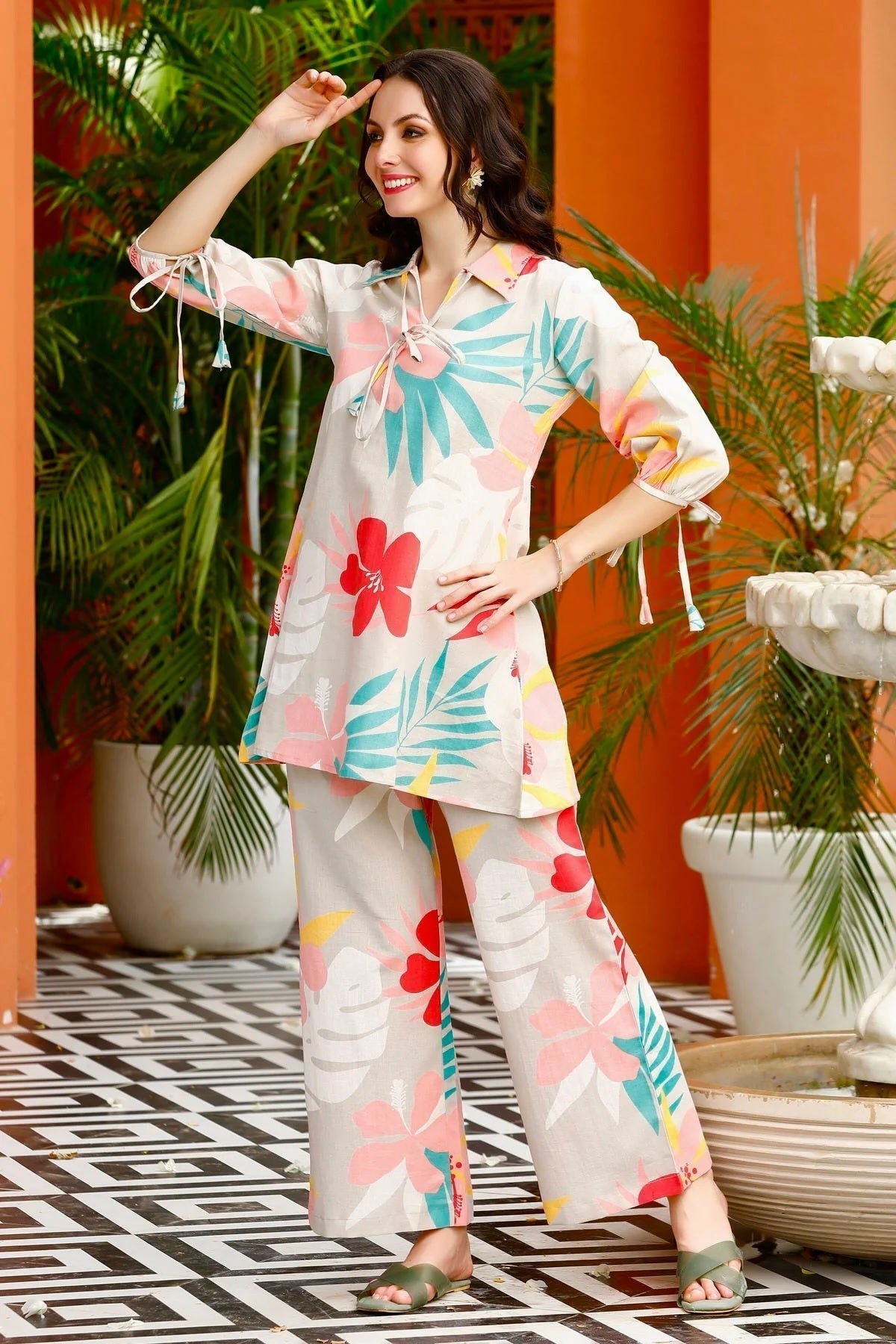 Indian Bollywood Designer Kurti Plazzo Dress Kurta Women Ethnic cotton Tunic Top Cond