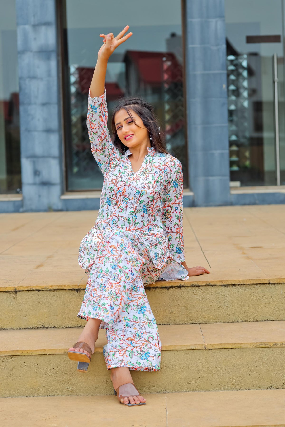 Allover Printed Co-Ord Set with Top and Bottom