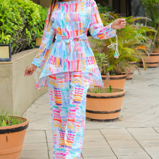 Geometric Printed Boat Neck Tunic & Trousers Cotton Co-Ords