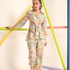 Women Floral Print Top & Pyjamas Set