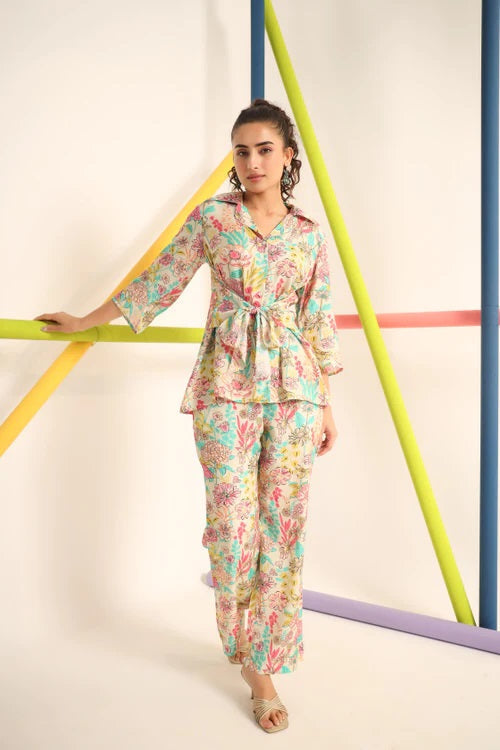 Women Floral Print Top & Pyjamas Set
