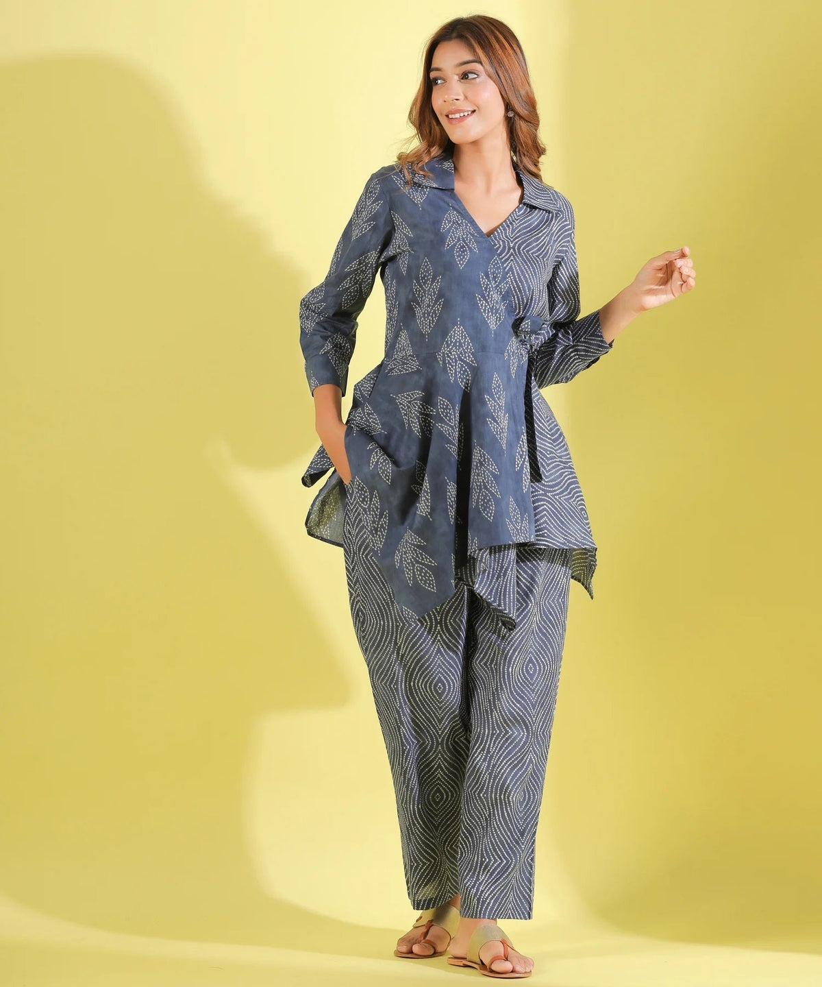 Women Cotton Blend Kurta Palazzo Set