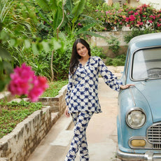 Women Collar-Neck Top & Pants Set