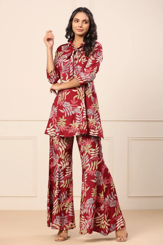 Maroon Elegance Collar Kurta & Saraara Set