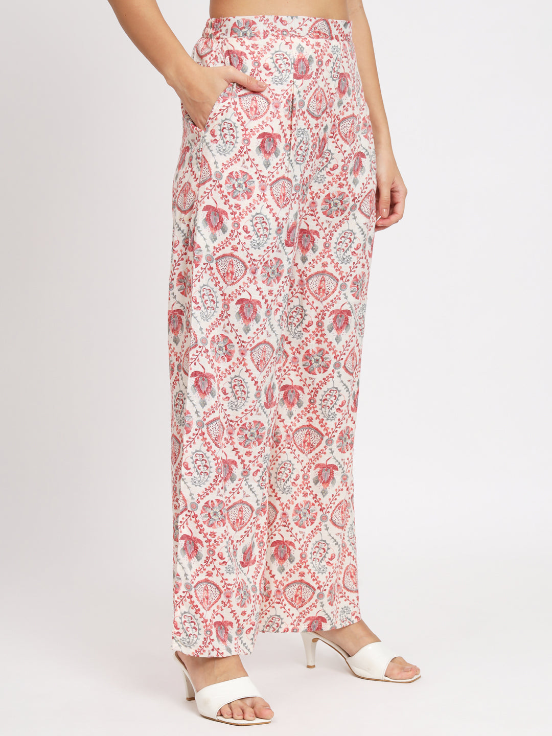 Women's Viscose Cotton Print ¾ Sleeve Top and Palazzo Set