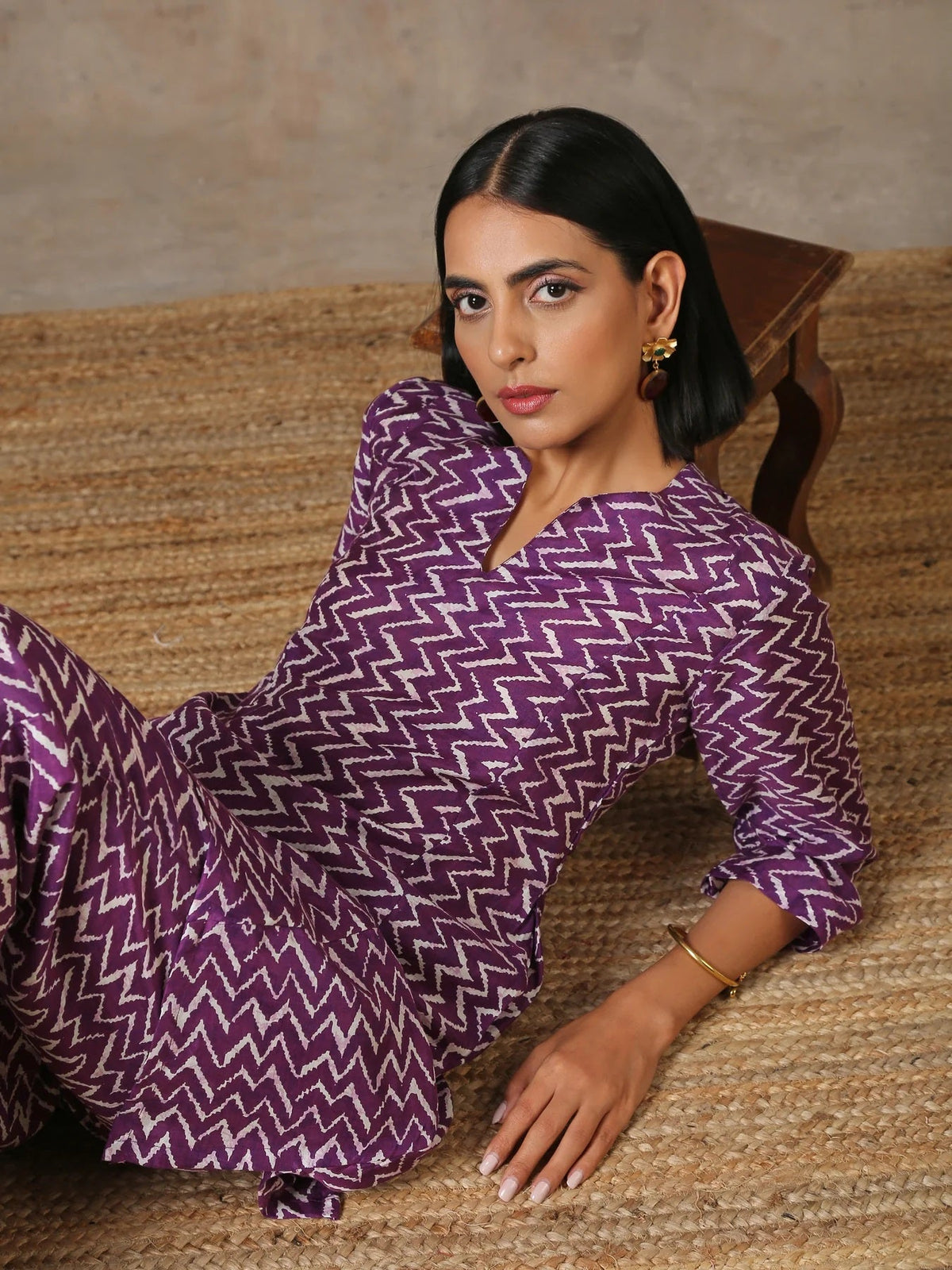 Women Chevrons Print Top & Pyjamas Set