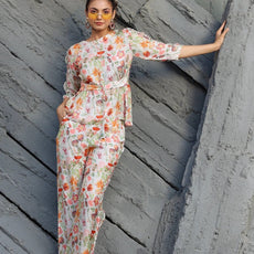 Women Cotton Blend Crop Top Palazzo Set