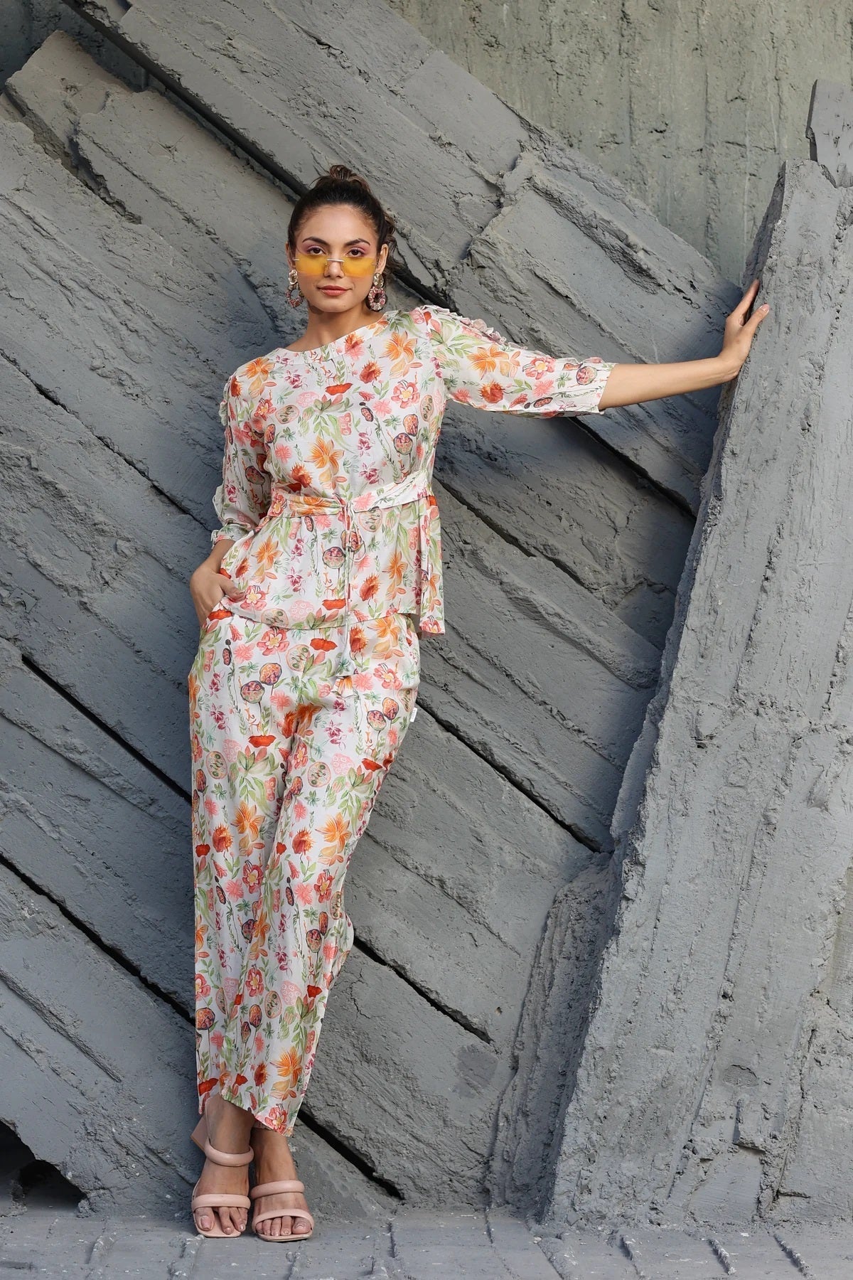 Women Cotton Blend Crop Top Palazzo Set