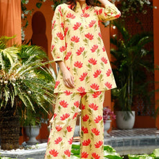 Women Cotton Blend Ethnic Top Palazzo Set