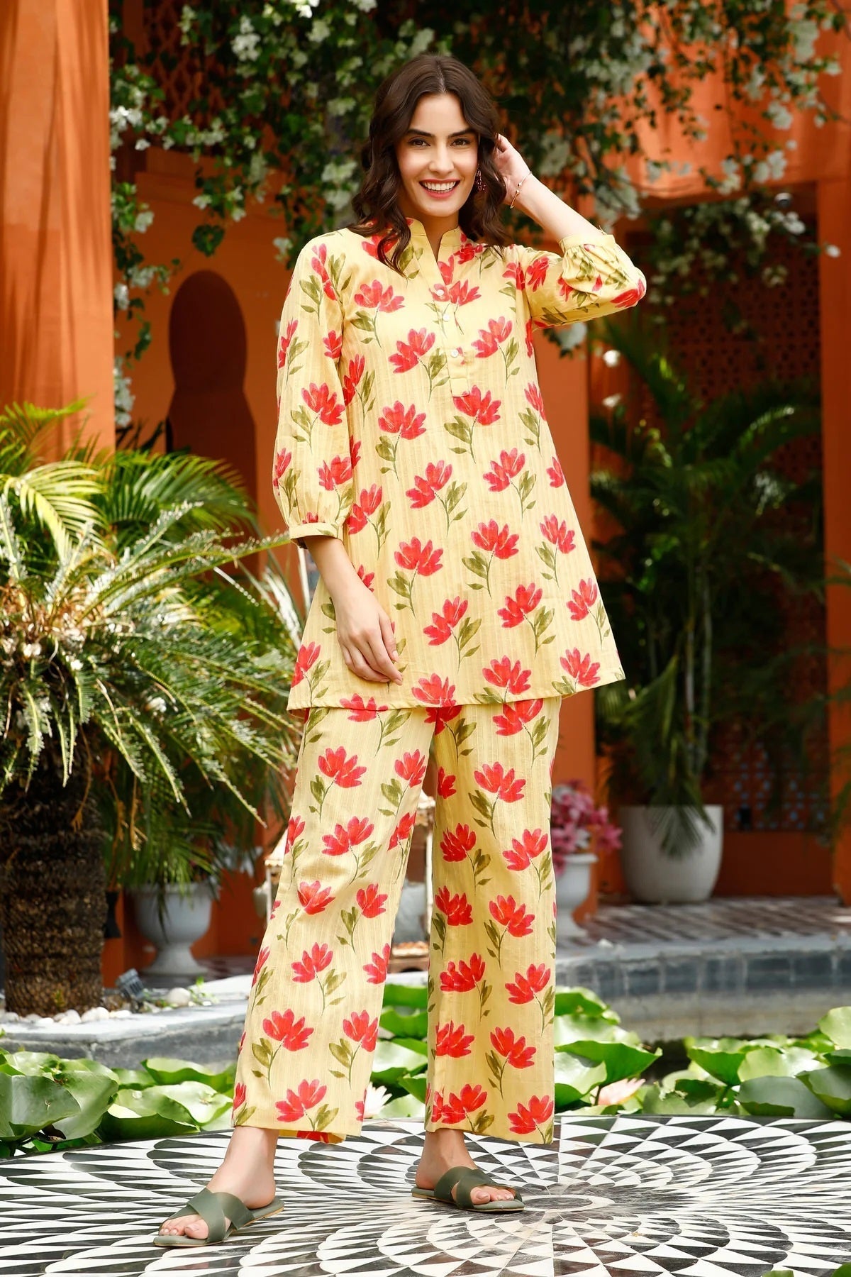 Women Cotton Blend Ethnic Top Palazzo Set