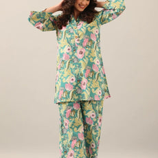 Women's Cotton Regular Fit Floral Printed Top and Plazzo Co-ord Set with Elegant Design