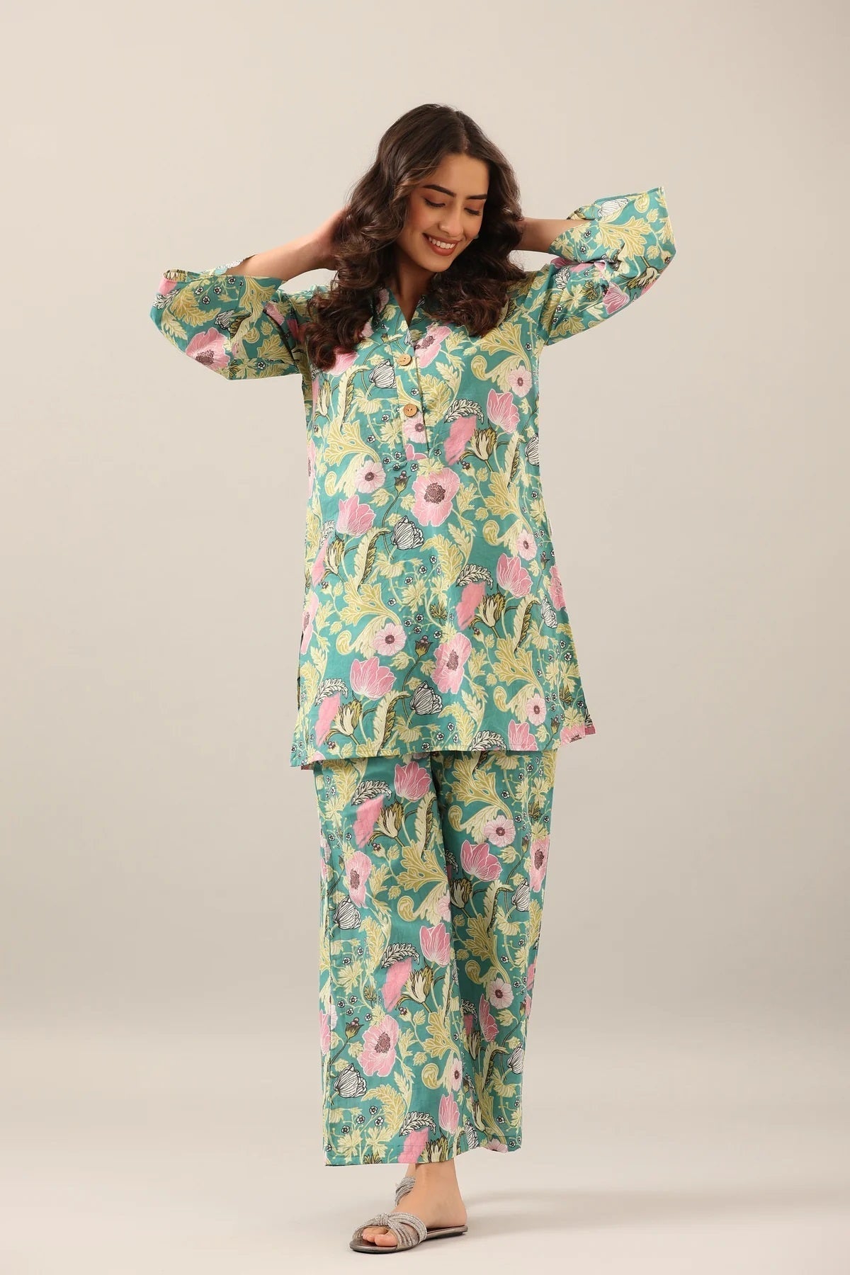 Women's Cotton Regular Fit Floral Printed Top and Plazzo Co-ord Set with Elegant Design