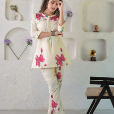 Women Cotton Blend A-Line Pant Set
