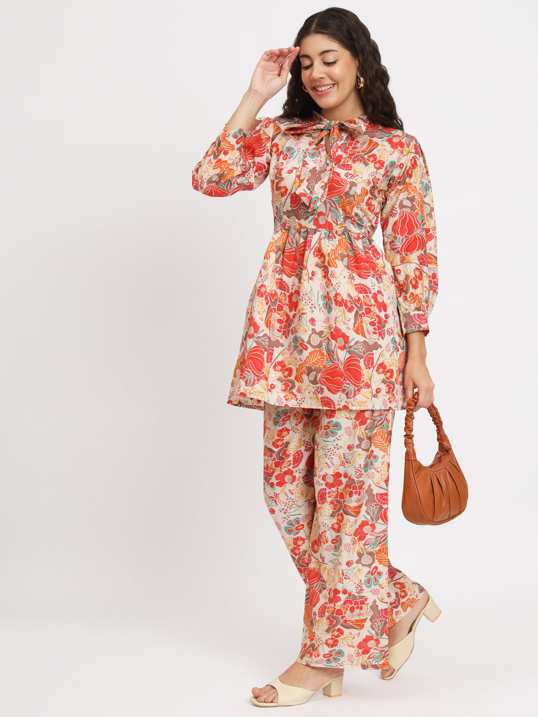 Women Multi Color Tie Up Neck Co-Ord Sets