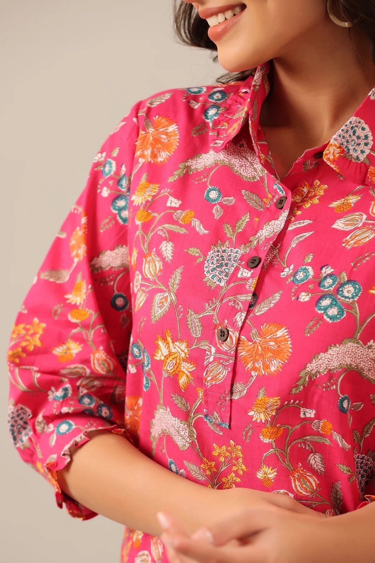 Women Pink Shirt Collar Co-Ord Sets