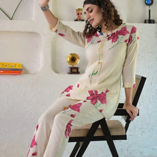 Women Cotton Blend A-Line Pant Set