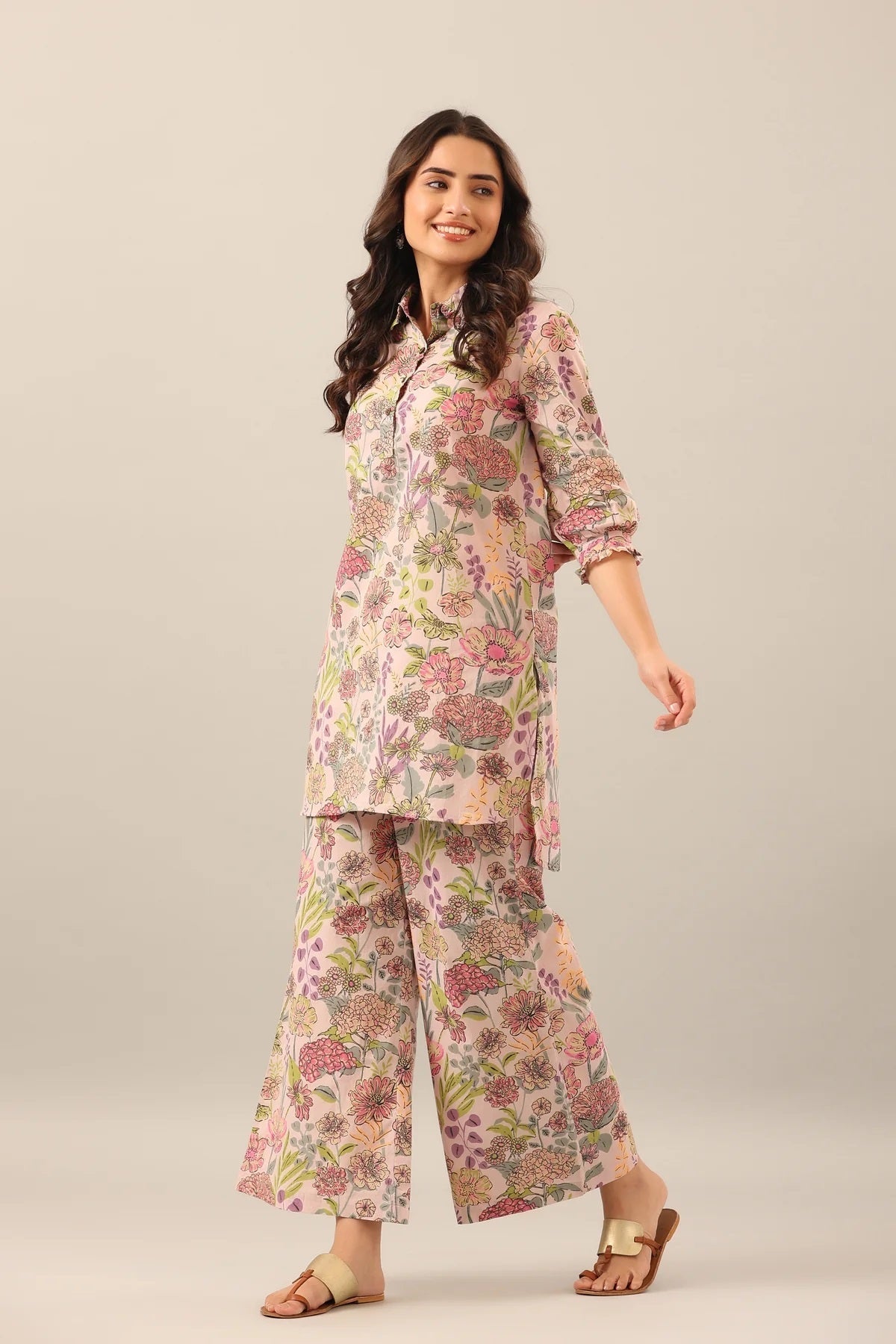 Women Floral Print Kurta Palazzo Set