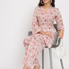 Women's Viscose Cotton Print ¾ Sleeve Top and Palazzo Set