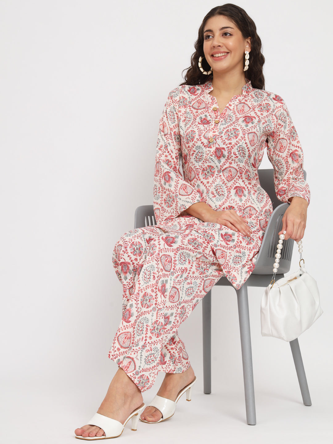 Women's Viscose Cotton Print ¾ Sleeve Top and Palazzo Set