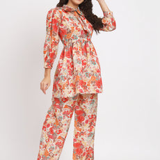 Women Multi Color Tie Up Neck Co-Ord Sets