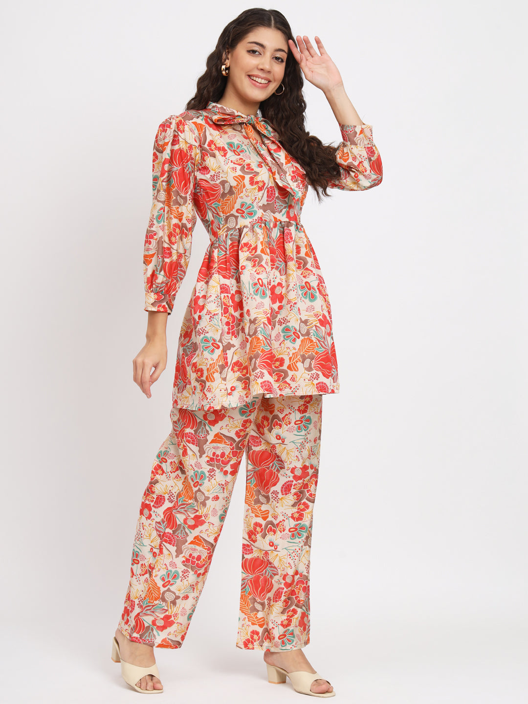 Women Multi Color Tie Up Neck Co-Ord Sets
