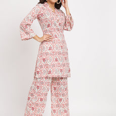 Women's Viscose Cotton Print ¾ Sleeve Top and Palazzo Set