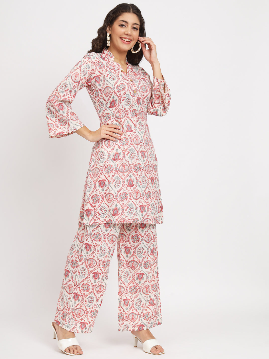 Women's Viscose Cotton Print ¾ Sleeve Top and Palazzo Set