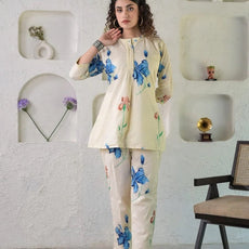 Women Cotton Blend A-Line Pant Set