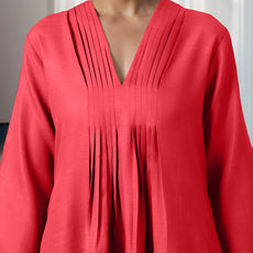 Red Rayon Slub Texture Pleated Co-Ord Set