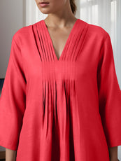 Red Rayon Slub Texture Pleated Co-Ord Set