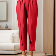 Red Rayon Slub Texture Pleated Co-Ord Set