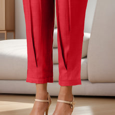 Red Rayon Slub Texture Pleated Co-Ord Set