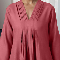 Peach Rayon Slub Texture Pleated Co-Ord Set